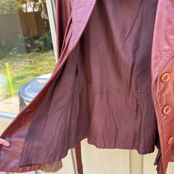 Vintage  Maroon red tie waste leather jacket small - Picture 3 of 3